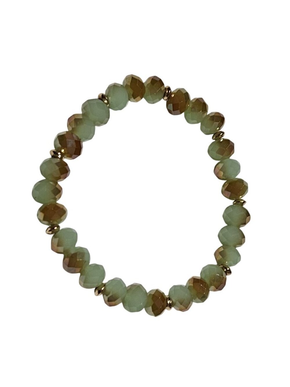 Y2K Faceted Beaded Bracelet Mint Green Bronze Gold Tone Boho Cottagecore Jewelry